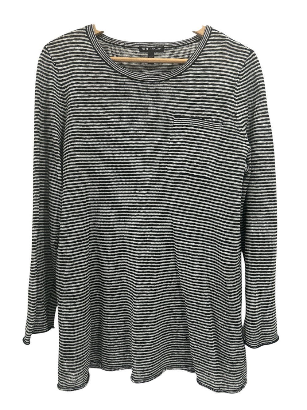 Eileen Fisher 100% Organic Linen Black and White Striped Knit Top - M